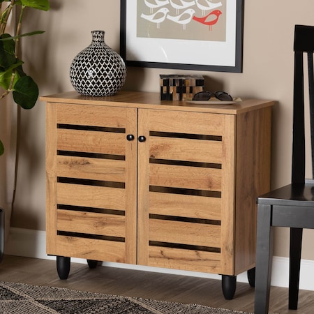 Baxton Studio Gisela Modern and Contemporary Oak Brown Finished Wood 2-Door Shoe Storage Cabinet 189-11993-ZORO